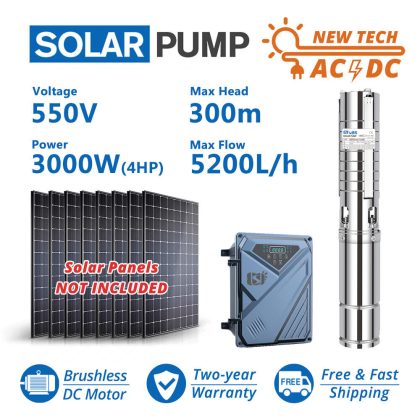 WBS 4″ AC/DC Deep Bore Well Solar Water PumpWBS 4HP Submersible 380V 300m Inverter